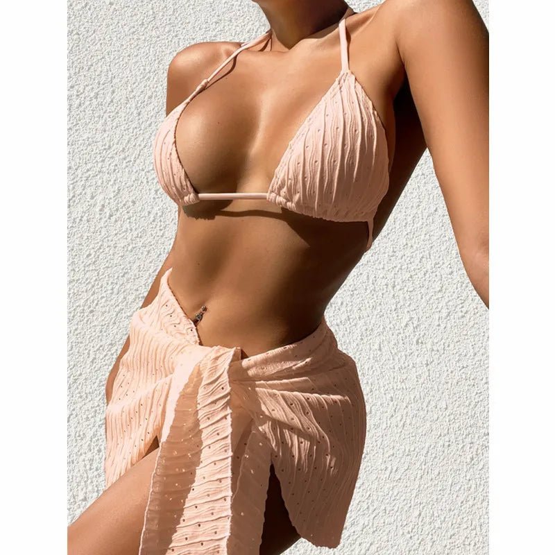 2026 3pcs Bikini Set Glistening Swimsuit Bikini With Cover up Dress Girls Swim Bathing Suit Beach Wear - MANDOTOS INTERNATIONAL