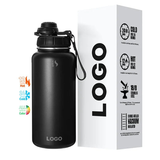 Mandotos International 32oz insulated stainless steel sports water bottle for gym, outdoor, and travel use.