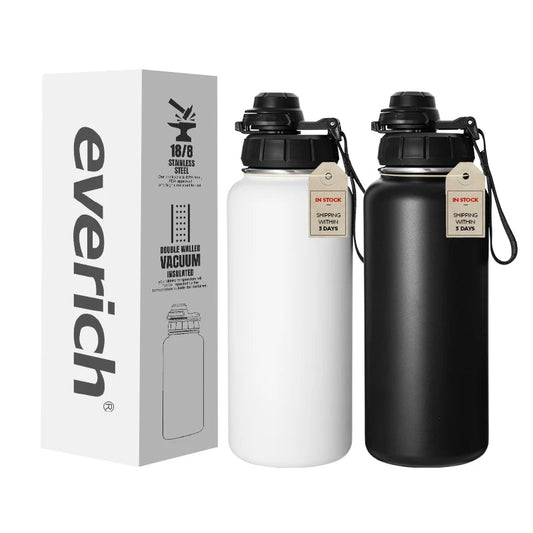 Mandotos International 32oz insulated stainless steel sports water bottle for gym, outdoor, and travel use.