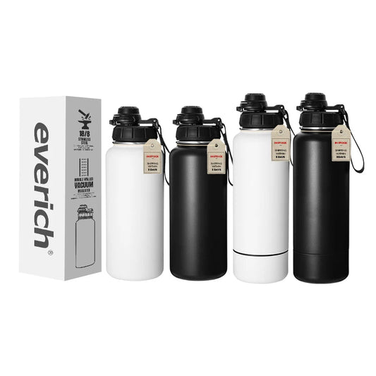 Mandotos International 32oz insulated stainless steel sports water bottle for gym, outdoor, and travel use, with a sleek design.