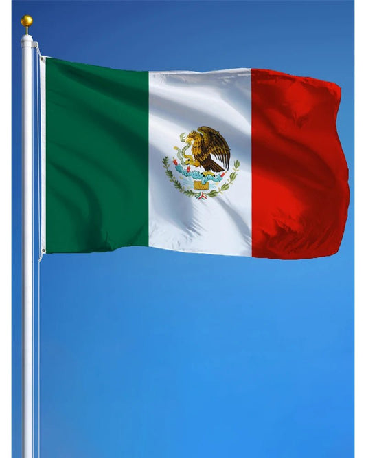Mexico flag banner tapestry, 60x90cm and 90x150cm, featuring vibrant colors and detailed national flag design by MANDOTOS INTERNATIONAL.