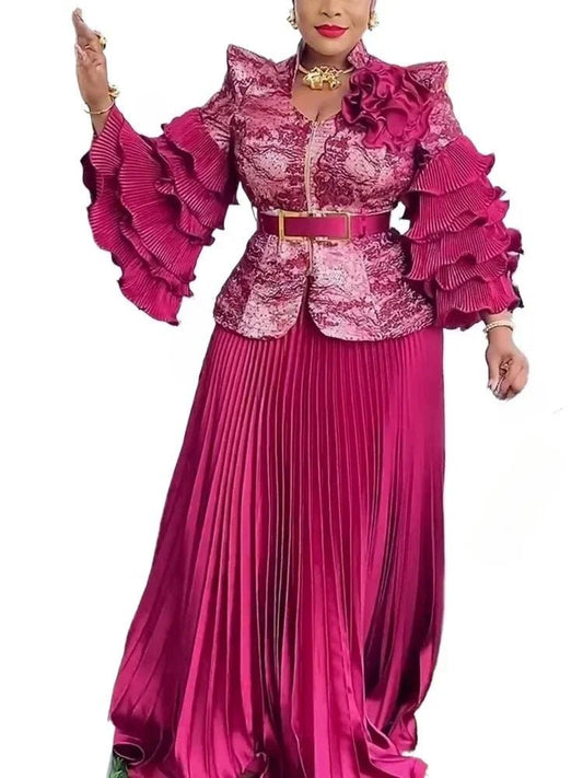 Mandotos International African women's 2-piece dress set with dashiki and Ankara prints, suitable for wedding and party occasions.