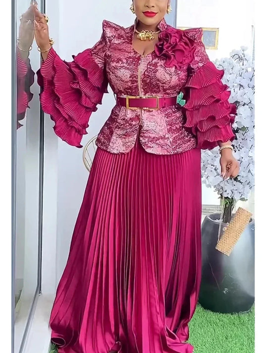 Mandotos International African women’s 2-piece Ankara dashiki set with tops and skirts, plus size wedding and party dress ensemble.