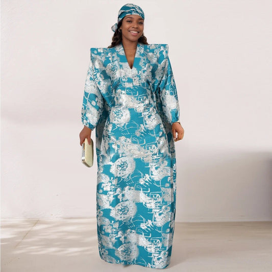 Mandotos International African dress for women, traditional dashiki Ankara gown with long maxi design and Muslim kaftan style.