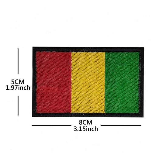 Set of African flags and badges embroidery patches featuring Morocco, Nigeria, Gabon, Libya, and Namibia by MANDOTOS INTERNATIONAL.