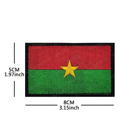 Embroidery patches of African flags and badges featuring Morocco, Nigeria, Gabon, Libya, and Namibia by MANDOTOS INTERNATIONAL.