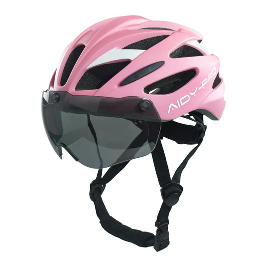 Mandotos International AIDY-PRO youth cycling helmet with goggles, adjustable fit and colorful design for safety and comfort.