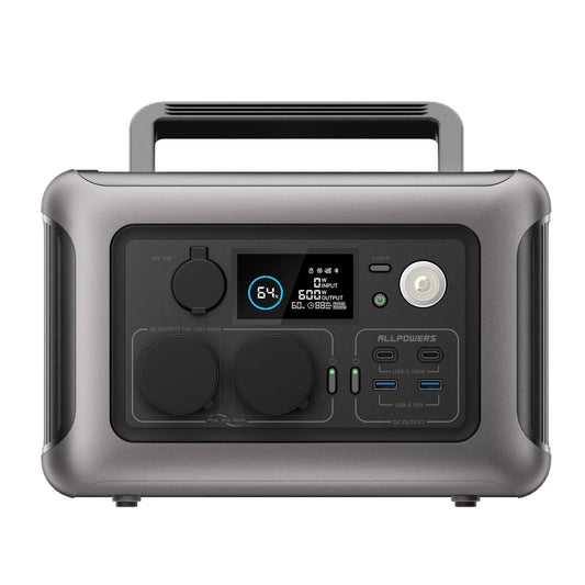 Allpowers R600 portable power station with 299Wh LiFeP04 battery and two 600W AC outlets, by Mandotos International.