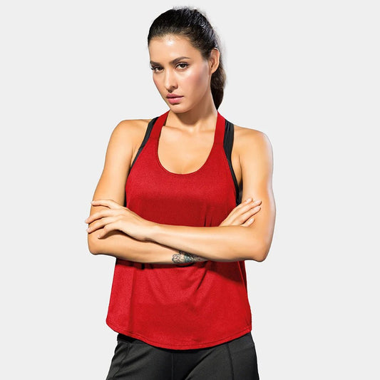 Black sleeveless yoga top for women by MANDOTOS INTERNATIONAL, backless fitness shirt, lightweight and breathable for exercise.