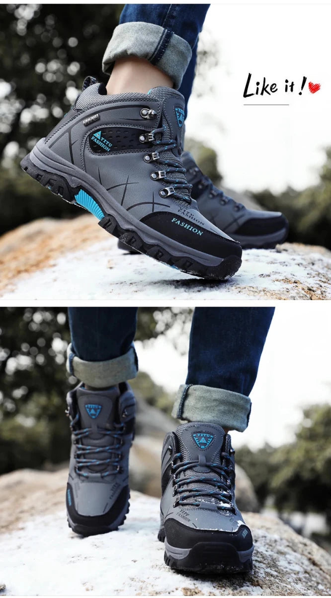 Brand Men Winter Snow Boots Waterproof Leather Sneakers Super Warm Men's Boots Outdoor Male Hiking Boots Work Shoes Size 39-47 - MANDOTOS INTERNATIONAL