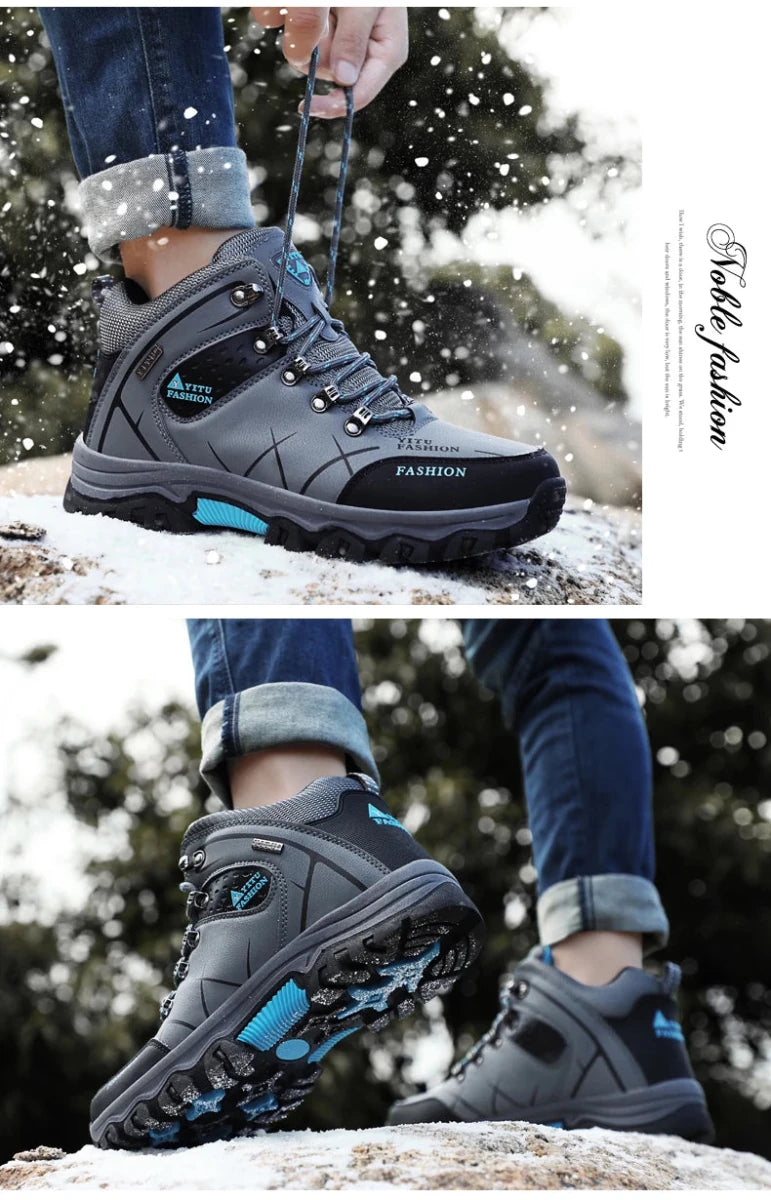Brand Men Winter Snow Boots Waterproof Leather Sneakers Super Warm Men's Boots Outdoor Male Hiking Boots Work Shoes Size 39-47 - MANDOTOS INTERNATIONAL