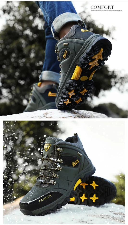 Brand Men Winter Snow Boots Waterproof Leather Sneakers Super Warm Men's Boots Outdoor Male Hiking Boots Work Shoes Size 39-47 - MANDOTOS INTERNATIONAL