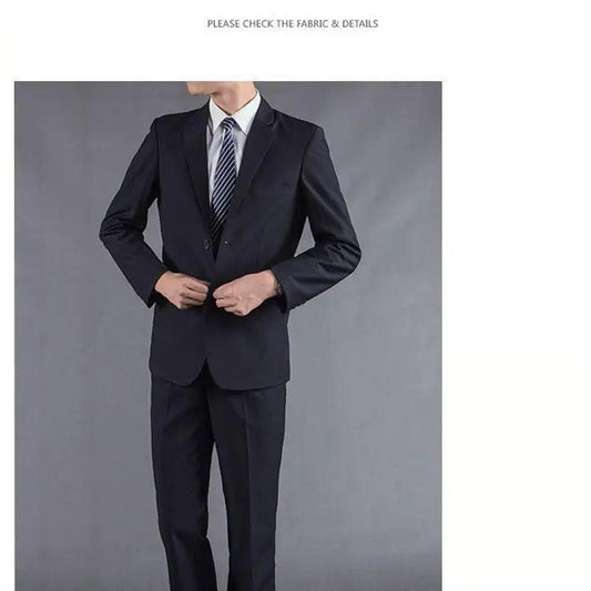Mandotos International men's casual two-piece suit featuring a youthful, professional style in cotton for spring, summer, and autumn wear.