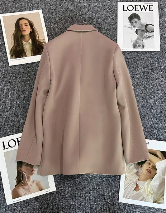 Mandotos International women's blazer coat with stand collar, elegant office outwear in black, tailored fit, stylish formal outerwear