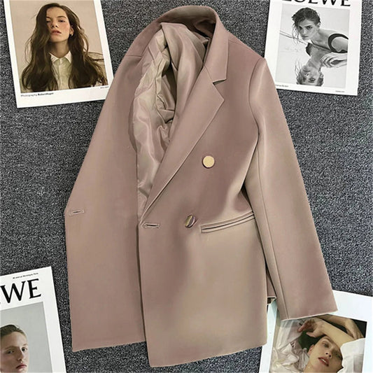 Mandotos International women's blazer coat with stand collar, elegant office outerwear, tailored fit, in classic neutral color