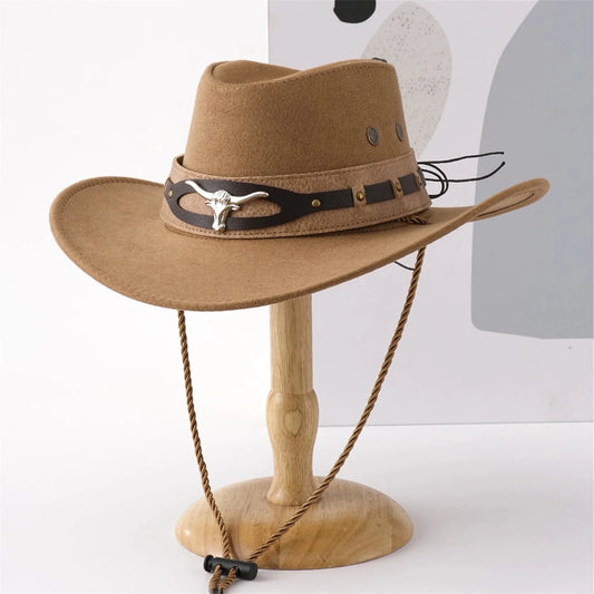 Mandotos International stylish unisex cowboy hat with wide brim, made of felt for sun protection and cowgirl fashion.