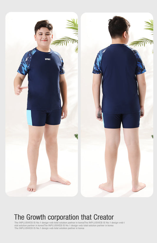 Children's Swimwear for Boys, Two-Piece Swim Trunks for Older Boys, 2026 New Model, Professional Sun-Protective Swimsuit, Hot Spring Set