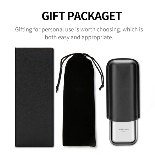 Mandotos International Cigarloong portable stainless steel cigar case with leather exterior, anti-pressure travel cigar humidor box.