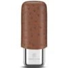 Mandotos International Cigarloong portable stainless steel cigar case with leather exterior and anti-pressure design for travel and storage.