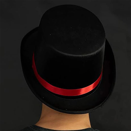 Elegant black top hat for adults by MANDOTOS INTERNATIONAL, perfect for magician costumes and classic formal wear.