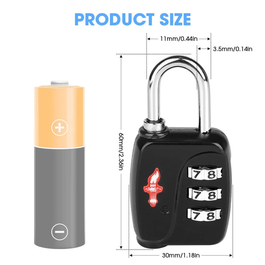 Mandotos International DUALVROWN black luggage lock with key and combination dials, designed for travelers and outdoor security.