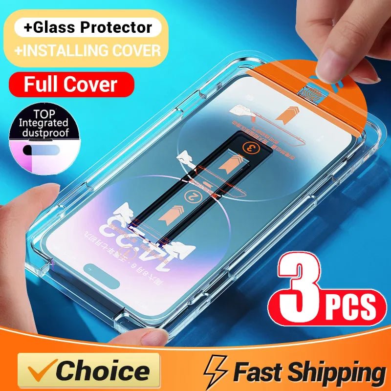 Dust-Free Oleophobic Screen Protector for iPhone 14-15, XS-XR, 16-17 - Easy Install Glass - MANDOTOS INTERNATIONAL