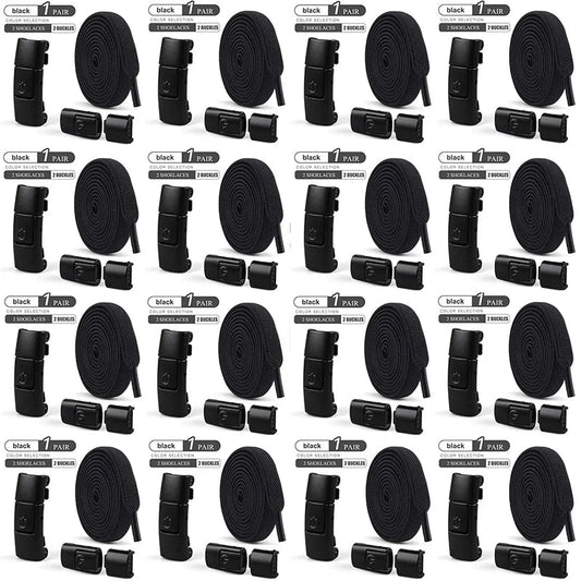 Elastic no-tie shoelaces with press lock for sneakers by MANDOTOS INTERNATIONAL, suitable for kids and adults, shown on sneakers.