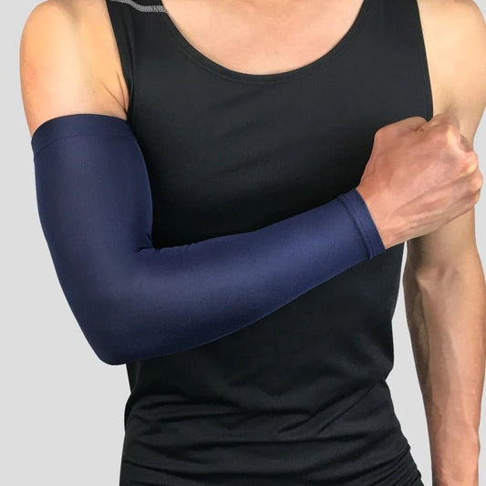 Mandotos International elastic sun protection arm sleeves, compression fit, quick-dry fabric, designed for outdoor sun shield.