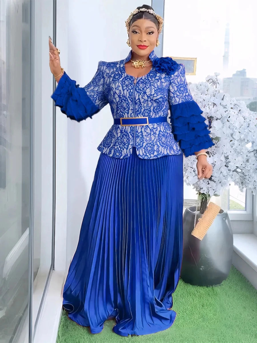 Elegant African V-neck Maxi Dress for Wedding Party - MANDOTOS INTERNATIONAL