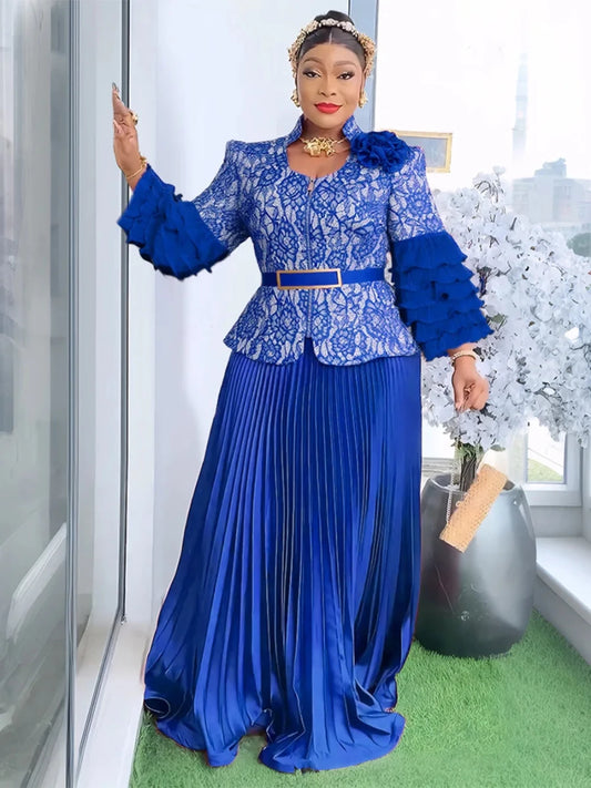 Elegant African V-neck Maxi Dress for Wedding Party - MANDOTOS INTERNATIONAL