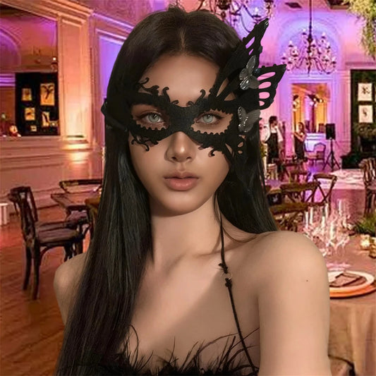 Elegant velvet masquerade mask by MANDOTOS INTERNATIONAL, featuring intricate design for Halloween and ball costumes.