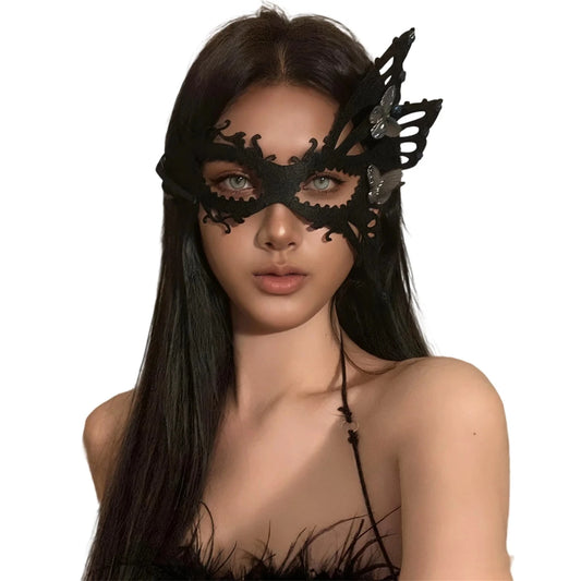 Elegant velvet Enigma mask by MANDOTOS INTERNATIONAL, featuring intricate design for Halloween masquerade ball costume headpiece.