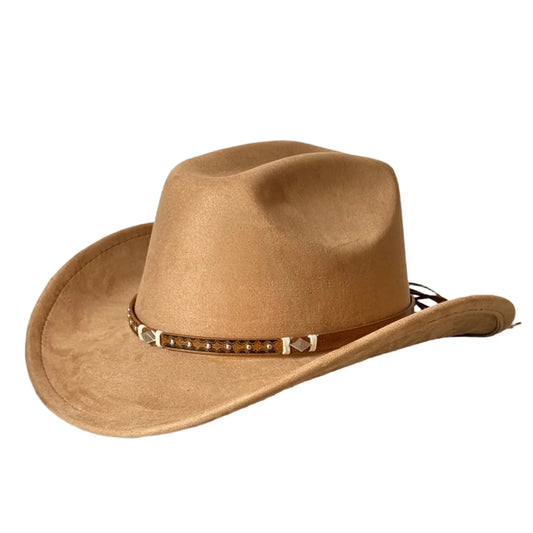 Embellished unisex cowboy hat by MANDOTOS INTERNATIONAL with decorative details, perfect for stylish outdoor adventures.