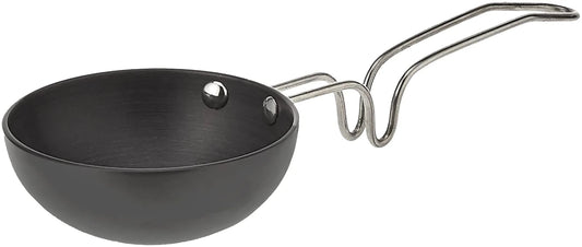 Eris Mini Black Anodized Fry/Tadka Pan by Mandotos International, 4.75-inch size, with black anodized finish, suitable for sautéing and frying.