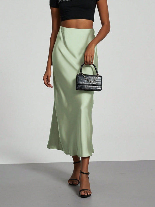 European American Style Satin Midi Skirt Wholesale In Stock - MANDOTOS INTERNATIONAL