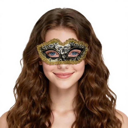 Exquisite handcrafted party mask by MANDOTOS INTERNATIONAL for carnival and social events, featuring vibrant colors and elegant design.