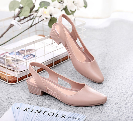 Mandotos International women's casual jelly sandals with shallow mouth, mid-low heel, breathable plastic material, Korean style footwear