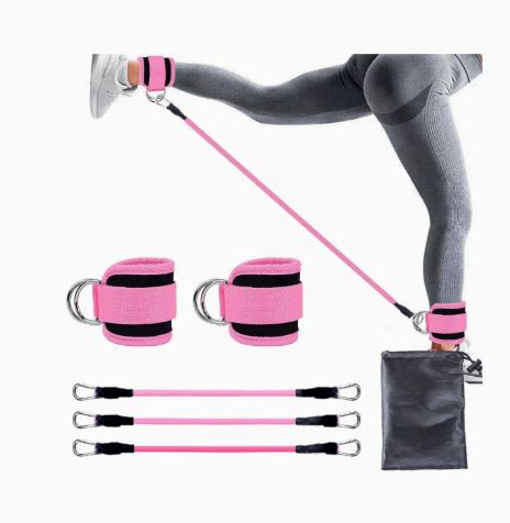 Mandotos International FlexFit ankle resistance bands for strength training and fitness exercises, shown in a set of colorful bands.