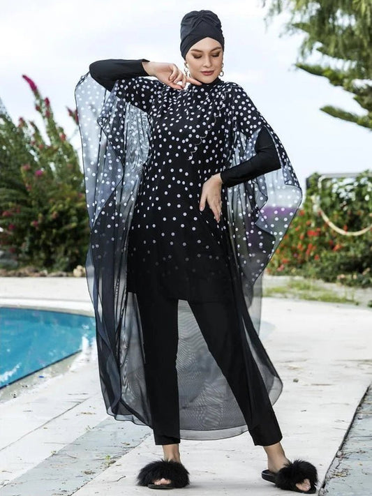 Mandotos International floral burkini for women, modest swimsuit with floral pattern, designed for middle-aged women, full coverage swimwear.