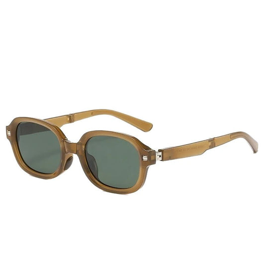 Foldable retro oval sunglasses with UV400 polarized lenses and black TR90 frame, stylish unisex design by MANDOTOS INTERNATIONAL