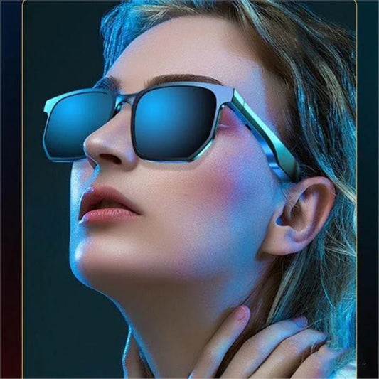 Mandotos International Bluetooth wireless polarized UV400 sunglasses for unisex driving and sports, featuring a custom white design.