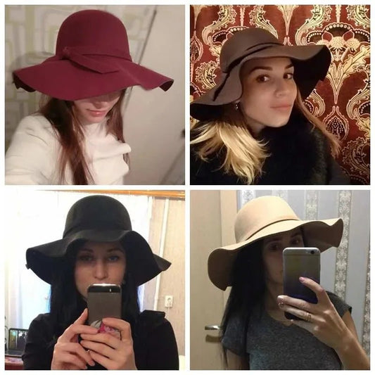 Women’s French Style Fedora Hat by MANDOTOS INTERNATIONAL, wide brim felt hat ideal for winter and autumn jazz or derby fashion.
