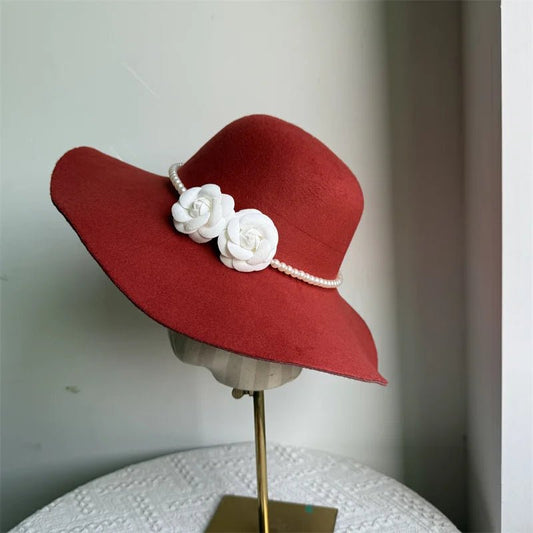 French style felt fedora hat for women with wide brim, suitable for winter and autumn, by MANDOTOS INTERNATIONAL.