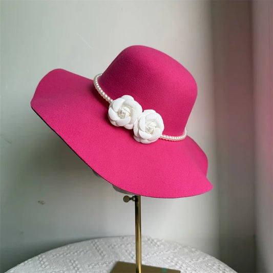 Women's French style fedora hat by MANDOTOS INTERNATIONAL, wide brim felt winter and autumn derby jazz hat.