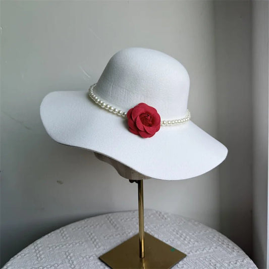 French style women's fedora hat with wide brim, felt material, suitable for winter and autumn, by MANDOTOS INTERNATIONAL.