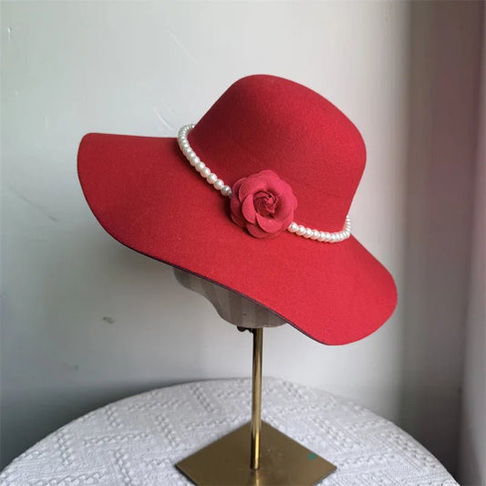 French style women's fedora hat with wide brim, felt material, suitable for winter and autumn, ideal for derby and jazz fashion.