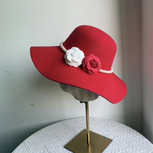 French style women's fedora hat by MANDOTOS INTERNATIONAL with a wide brim, felt material, perfect for winter and autumn fashion.