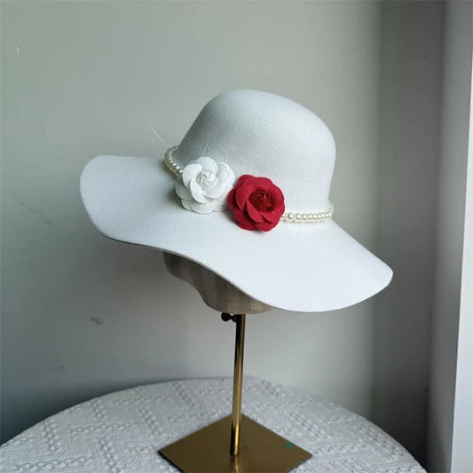 French style women's fedora hat with wide brim, felt material, suitable for winter and autumn, by MANDOTOS INTERNATIONAL.
