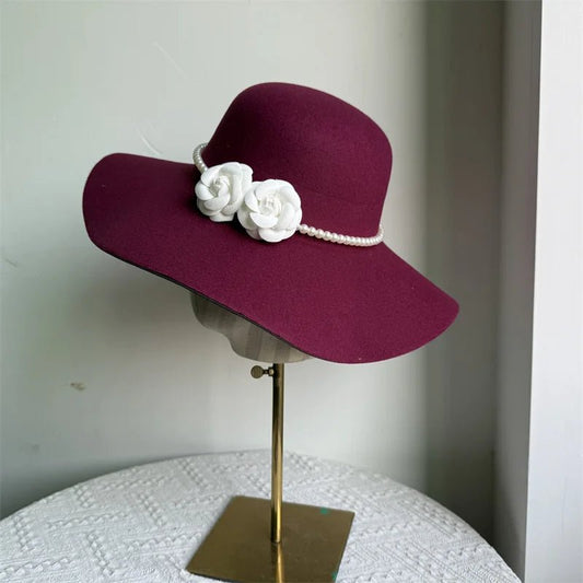 French style women's fedora hat with a wide brim, felt material, suitable for winter and autumn, by MANDOTOS INTERNATIONAL.