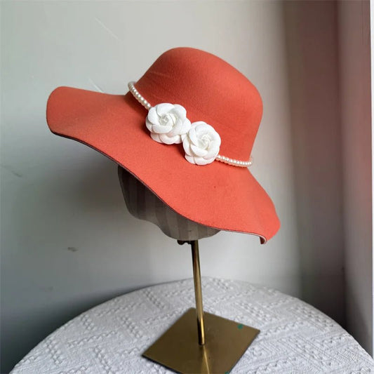 French style women's fedora hat by Mandotos International with wide brim felt design, ideal for winter and autumn jazz or derby fashion.